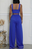 Casual Solid Color Slit Strap Design Sleeveless Two Pieces