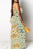 Casual Print Patchwork O Neck Long Dresses