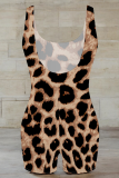Sexy Leopard Print Patchwork U Neck Skinny Rompers