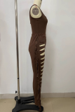 Sexy Solid Color Fringed Trim Hollow Out Square Neck Sleeveless Two Pieces