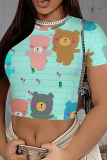 Casual Print Patchwork O Neck T-Shirts