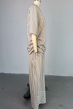 Casual Stripe Draw String V Neck Short Sleeve Two Pieces