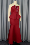 Sexy Solid Color Slit Beading Strapless Evening Dresses