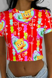 Casual Print Patchwork O Neck T-Shirts