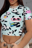 Casual Print Patchwork O Neck T-Shirts