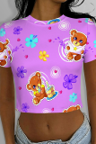 Casual Print Patchwork O Neck T-Shirts