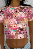 Casual Print Patchwork O Neck T-Shirts