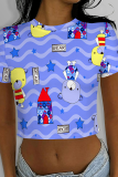 Casual Print Patchwork O Neck T-Shirts
