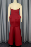 Sexy Solid Color Slit Beading Strapless Evening Dresses