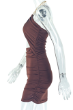 Sexy Solid Color Hollow Out Chains Halter Wrapped Skirt Dresses