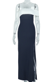 Sexy Slit Contrast Strapless Long Dresses