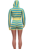 Casual Stripe Patchwork V Neck Long Sleeve Two Pieces