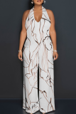 Casual Print Backless Halter Loose Jumpsuits