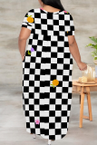 Casual Print Slit V Neck Long Plus Size Dresses