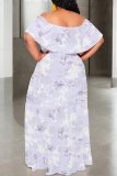Casual Print Patchwork Off Shoulder Long Plus Size Dresses