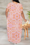 Casual Print Slit V Neck Long Plus Size Dresses