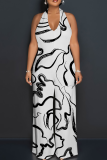 Casual Print Backless Halter Loose Jumpsuits