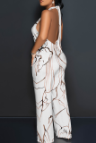 Casual Print Backless Halter Loose Jumpsuits
