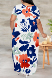 Casual Print Slit V Neck Long Plus Size Dresses