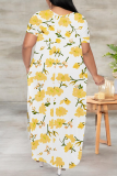 Casual Print Slit V Neck Long Plus Size Dresses