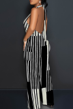 Casual Print Backless Halter Loose Jumpsuits