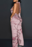 Casual Print Backless Halter Loose Jumpsuits
