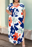 Casual Print Slit V Neck Long Plus Size Dresses