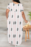 Casual Print Slit V Neck Long Plus Size Dresses