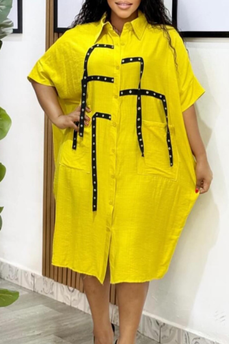 Casual Solid Color Pocket Shirt Collar Shirt Dresses
