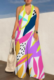 Casual Print Backless Halter Loose Jumpsuits