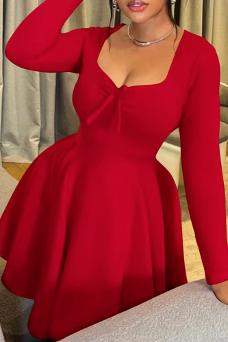 Sexy Solid Color Patchwork U Neck A Line Plus Size Dresses