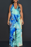 Casual Print Backless Halter Loose Jumpsuits