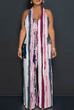 Casual Print Backless Halter Loose Jumpsuits