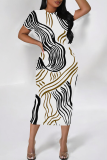 Elegant Print Patchwork Wrapped Skirt Dresses