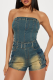 Sexy Solid Color Distressed Pocket Strapless Skinny Denim Jumpsuits