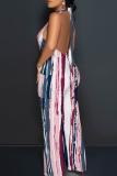 Casual Print Backless Halter Loose Jumpsuits