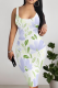 Sexy Print Patchwork U Neck Wrapped Skirt Dresses