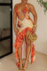 Sexy Print Hollow Out Flounce Halter Long Dresses