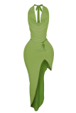 Sexy Solid Color Backless Strap Design Halter Sleeveless Two Pieces