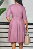 Elegant Solid Color With Belt V Neck Long Dresses