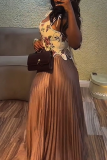 Elegant Print Pleated Irregular Hem Square Neck Sleeveless Two Pieces