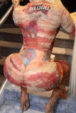 Sexy Print O Neck Long Sleeve Two Pieces