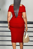 Elegant Solid Color Slit With Belt Square Neck Wrapped Skirt Dresses
