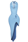 Sexy Solid Color Backless Strap Design Halter Sleeveless Two Pieces
