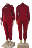 Casual Letters Pocket Hooded Plus Size Two Pieces