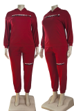 Casual Letters Pocket Hooded Plus Size Two Pieces
