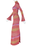 Sexy Print Ruched O Neck Irregular Dresses