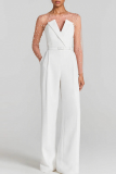 Casual Solid Color With Belt Strapless Regular Jumpsuits