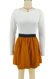 Casual Solid Color Patchwork O Neck Long Sleeve Two Pieces