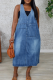 Casual Solid Color Pocket V Neck Sleeveless Loose Denim Dresses